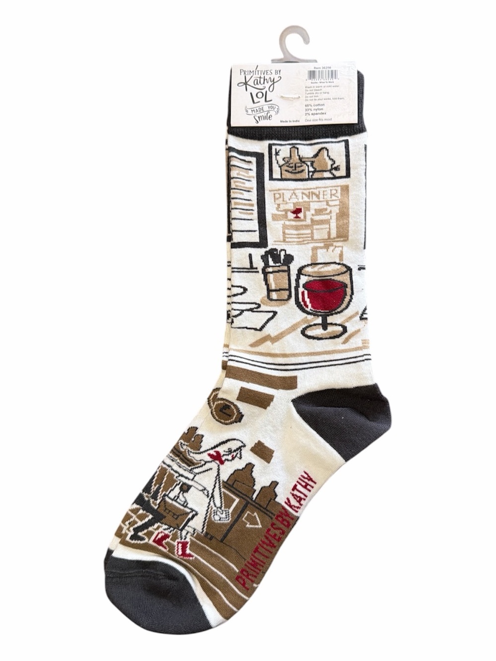 Primitives by Kathy Crew Socks in White, Black, Tan & Red Cocktail Design - Picture 3 of 4